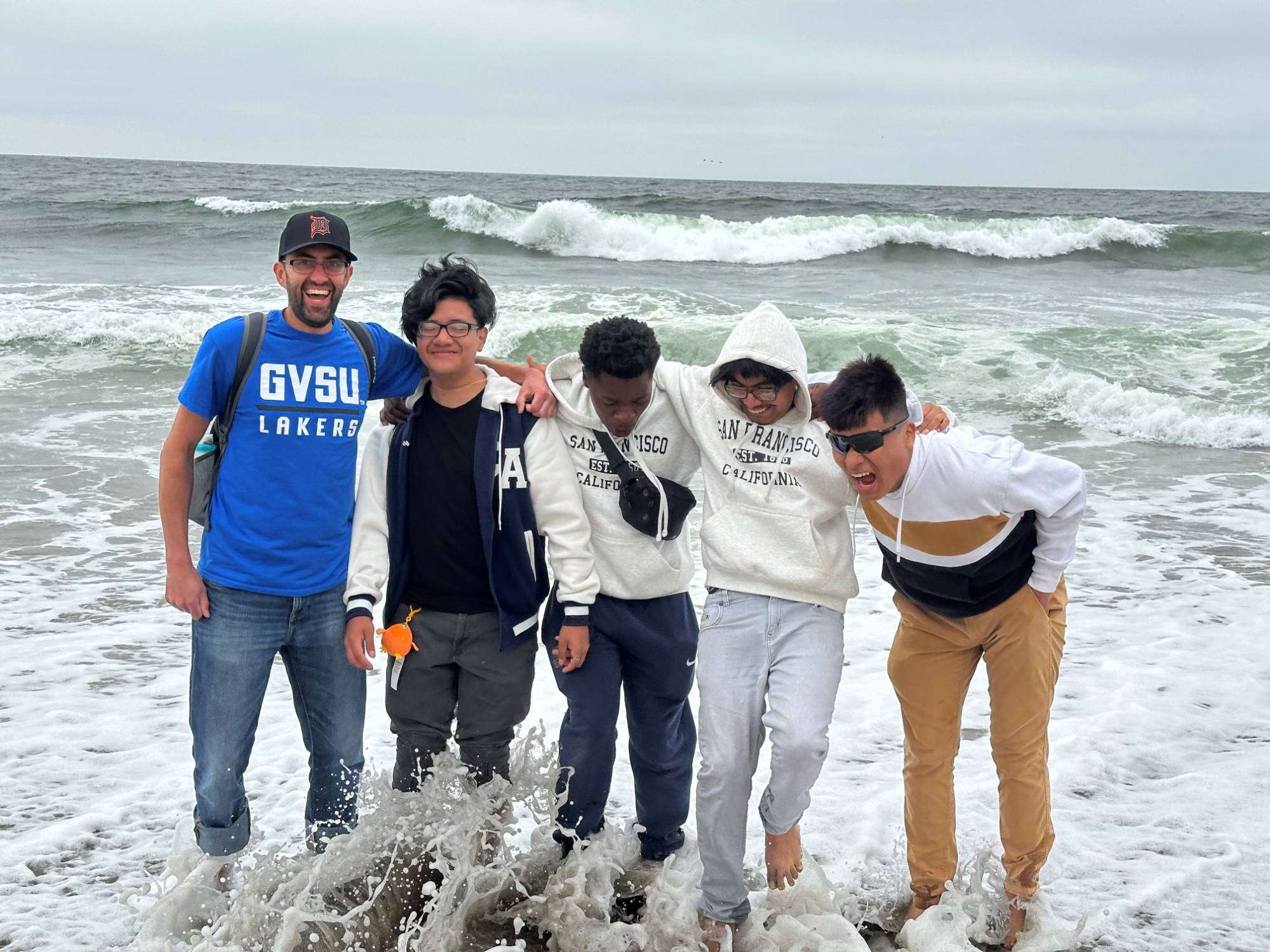 Staff and students experiencing the Atlantic Ocean